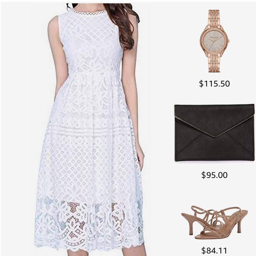 White sleeveless lace fit & flare dress
